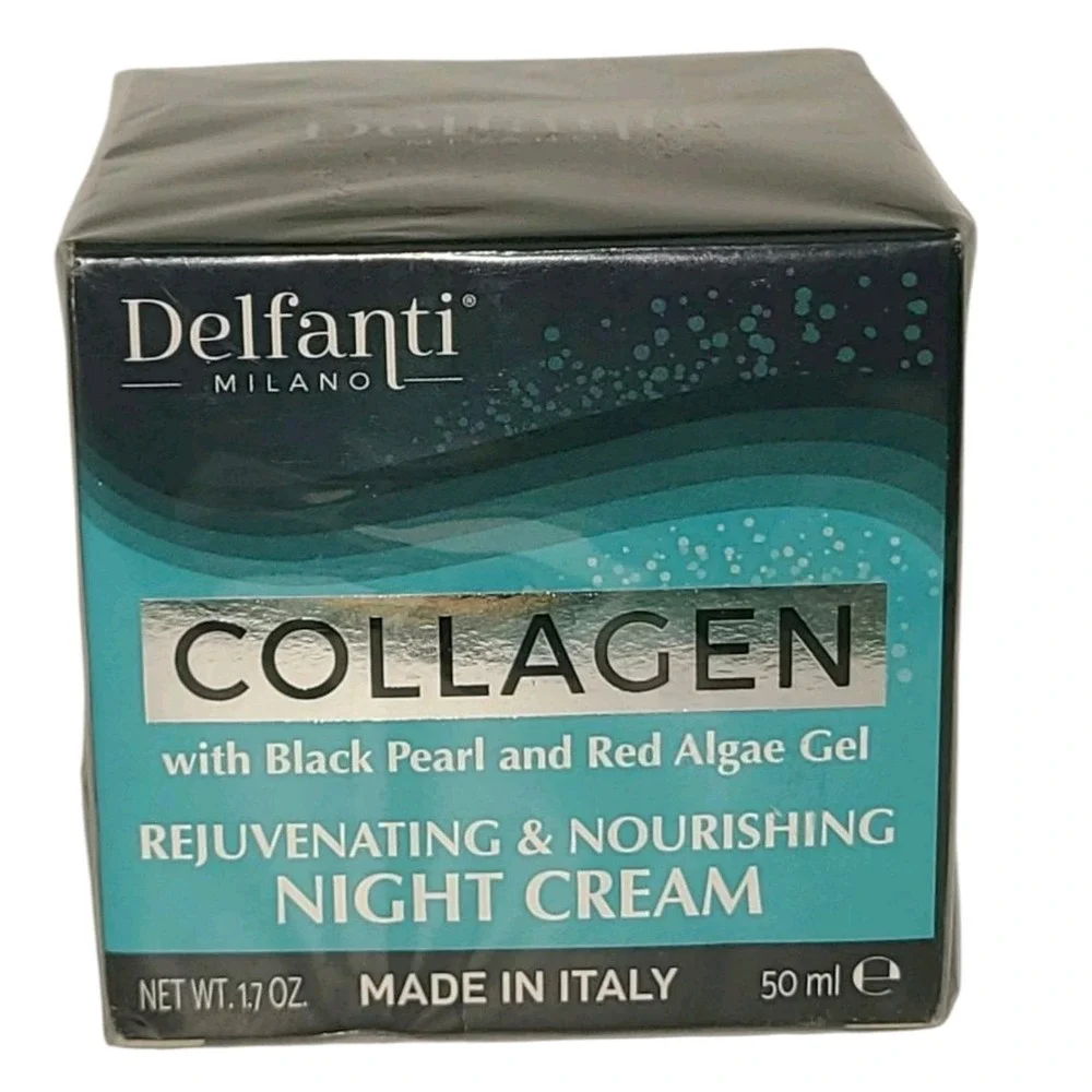 Delfanti Milano Collagen Night Cream Black Pearl‎ & Red Algae Gel 1.7 Oz NEW